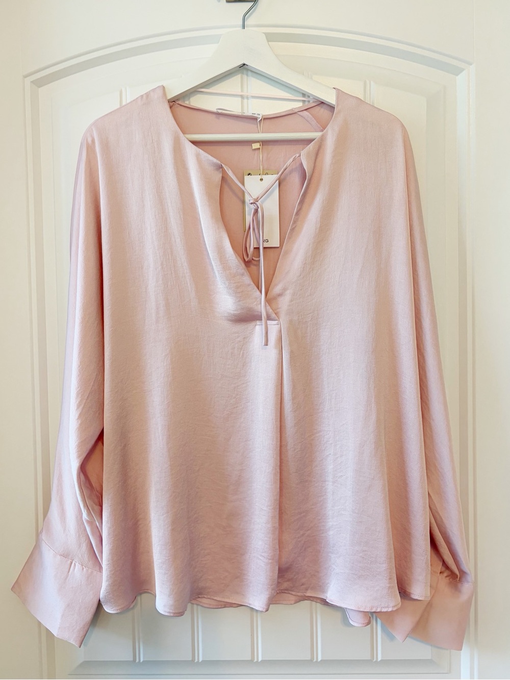 Mango Pale Pink Tie-Neck Long Sleeve Blouse